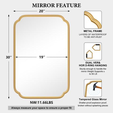 Ferytange gold horizontal mounting mirror enhances wide vanity areas.