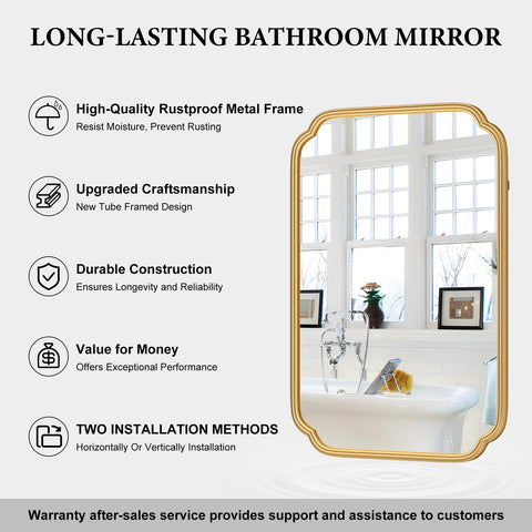 Ferytange gold mirror with ready D-rings for easy hanging.