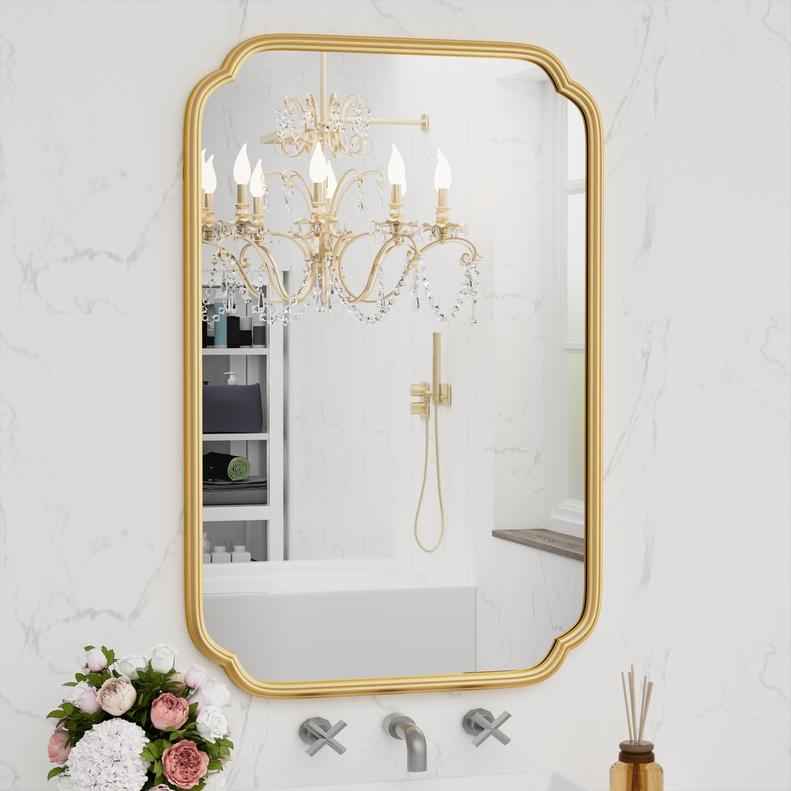 Ferytange gold vanity mirror 24x36 for wall mounting and elegant bathroom style