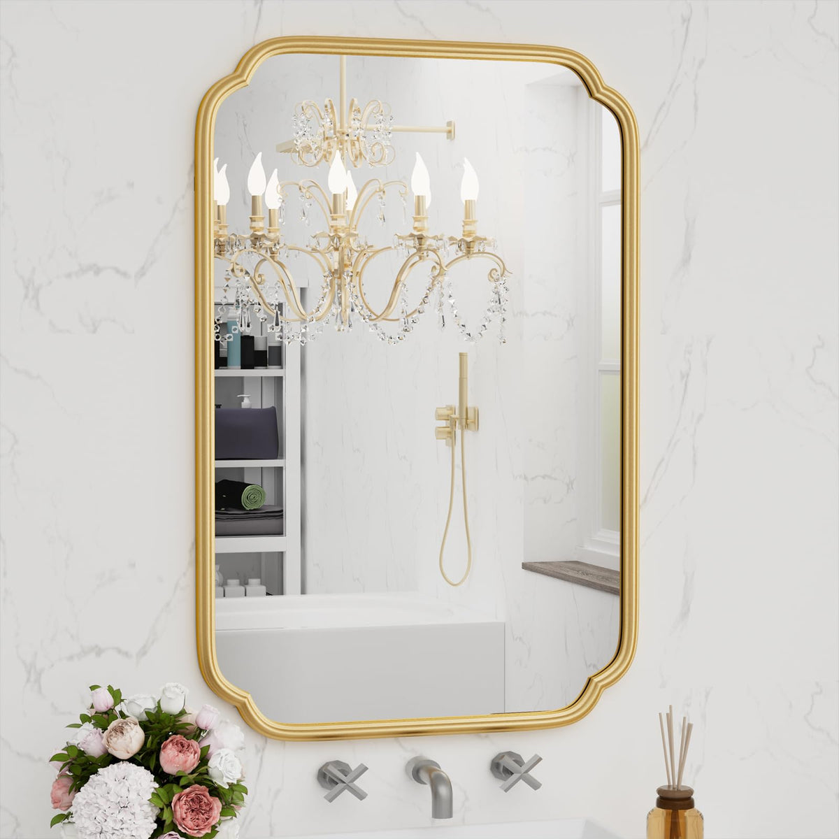 Ferytange gold vanity mirror 24x36 for wall mounting and elegant bathroom style