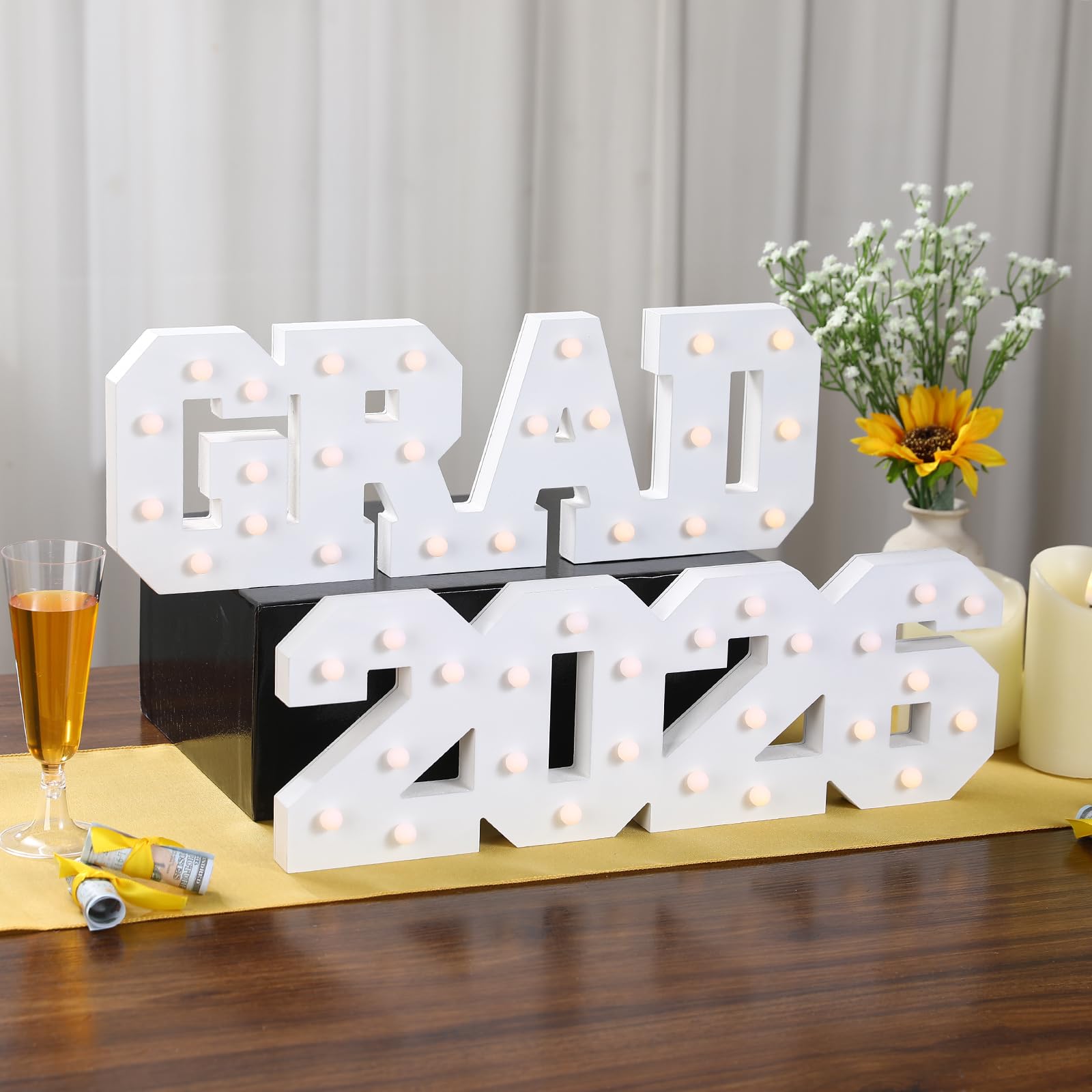 FestalMart Grad 2026 light-up letters, side view, enhances table centerpiece visibility.