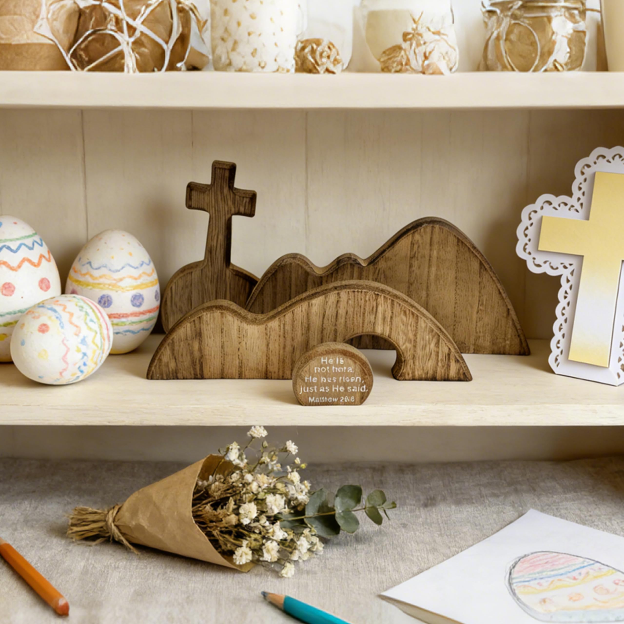 FESTGLOX cross and tomb elements create a reverent focal point.