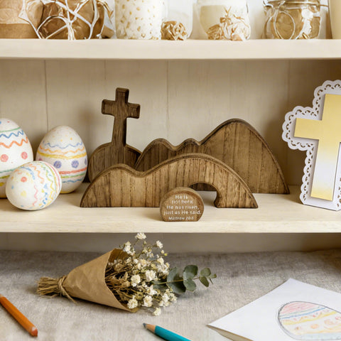 FESTGLOX cross and tomb elements create a reverent focal point.