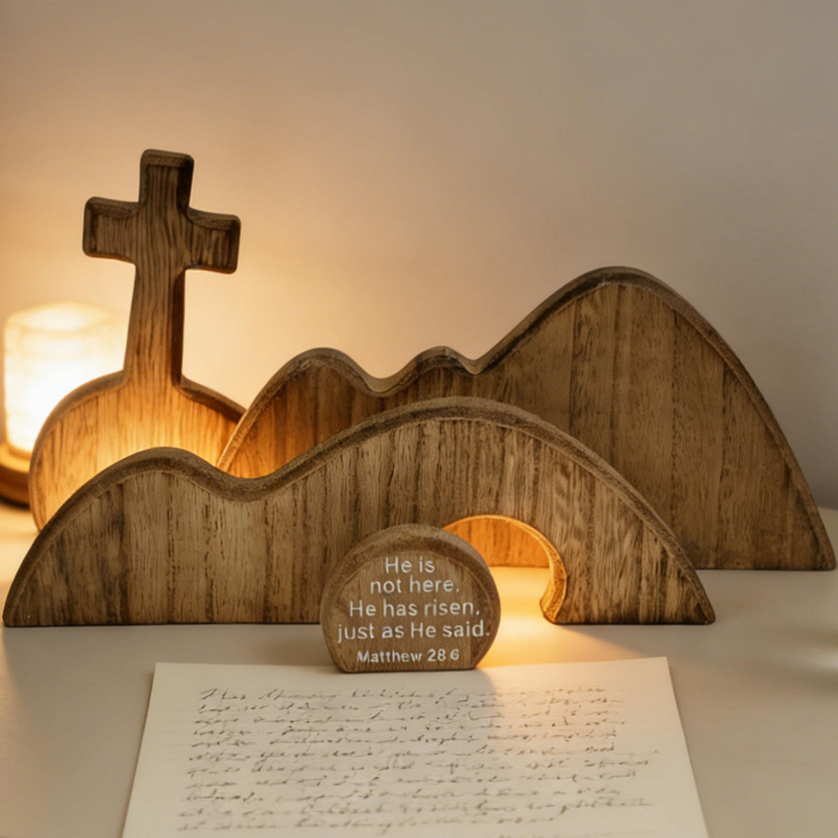 FESTGLOX Easter tomb scene with cross for a meaningful centerpiece display.