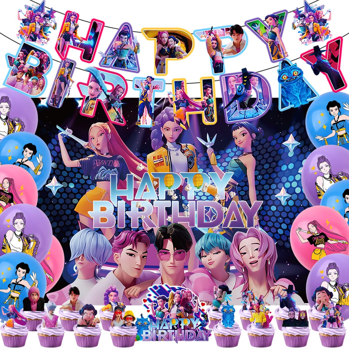 FEWSDXS cartoon banner for birthdays adds vibrant, themed flair to celebrations.