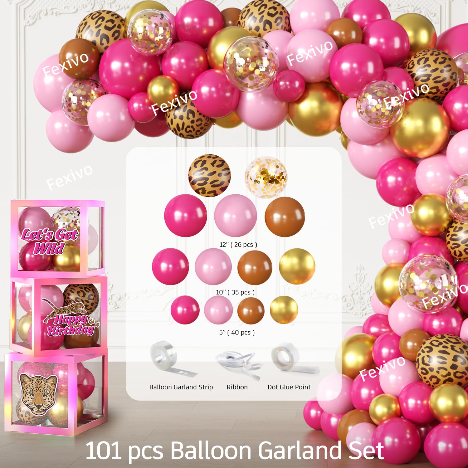 Fexivo 100 balloons kit creates a vibrant, celebratory atmosphere.