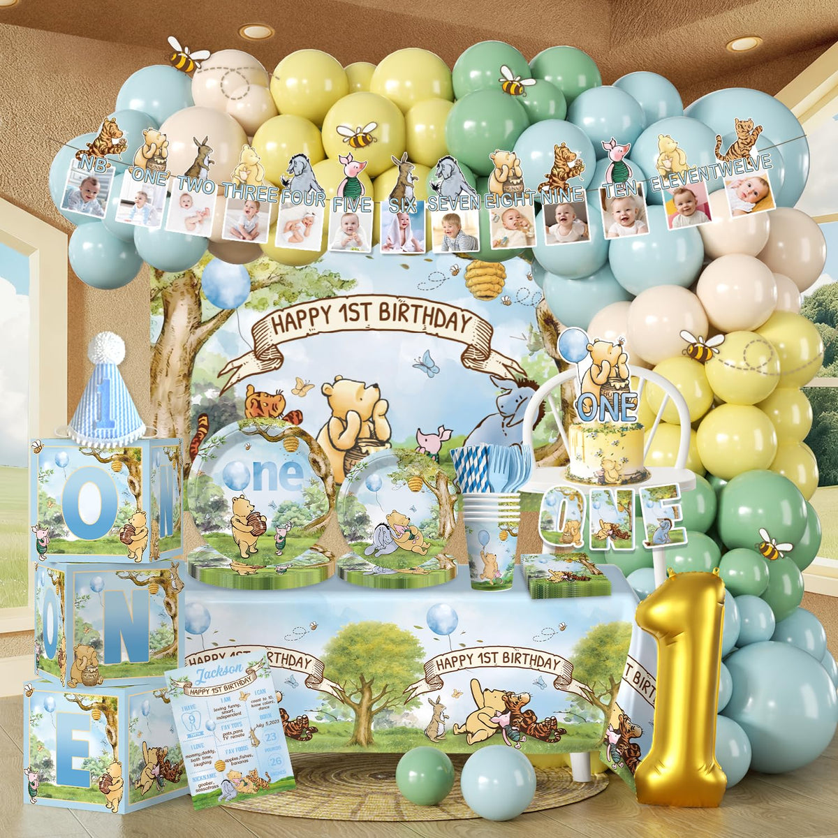 Fexivo Classic Bear balloon arch as a charming Pooh themed photo backdrop