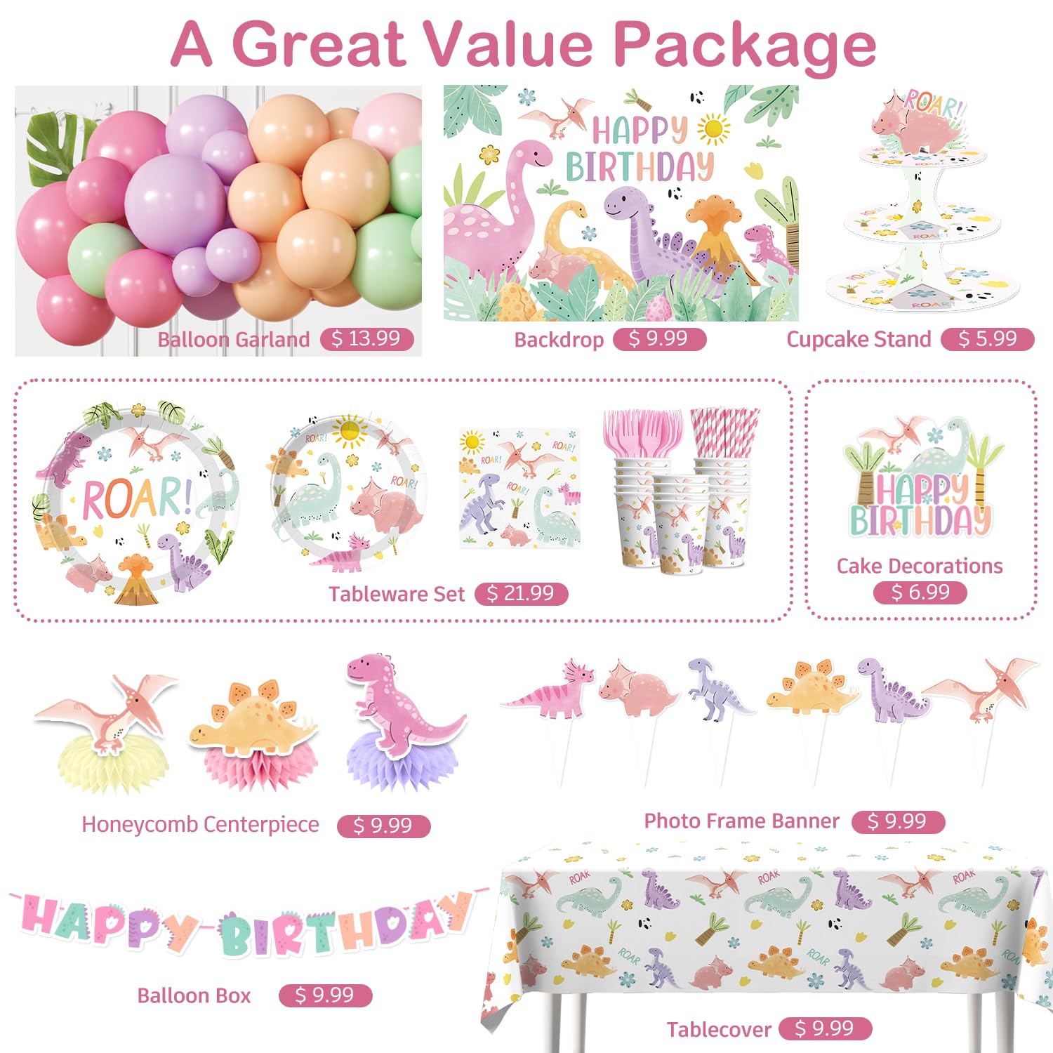Fexivo girl dinosaur banner decorating a cheerful party backdrop