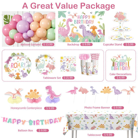 Fexivo girl dinosaur banner decorating a cheerful party backdrop