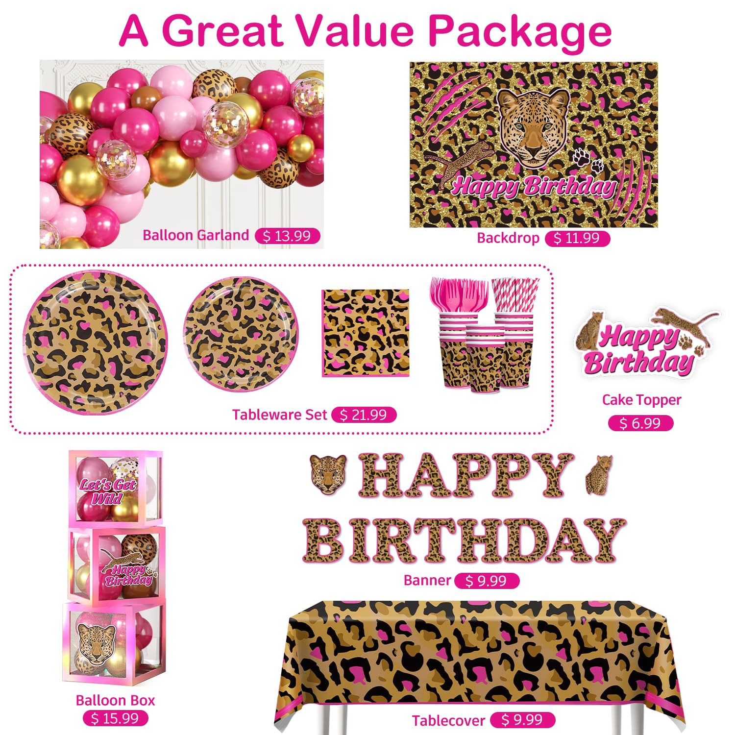 Fexivo leopard balloon arch serves as a statement centerpiece.