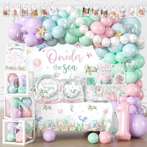 Fexivo Oneder the Sea photo frame banner ready for a festive first birthday photo moment.