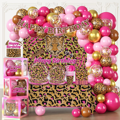 Fexivo pink leopard backdrop creates a bold, photo-worthy party stage.