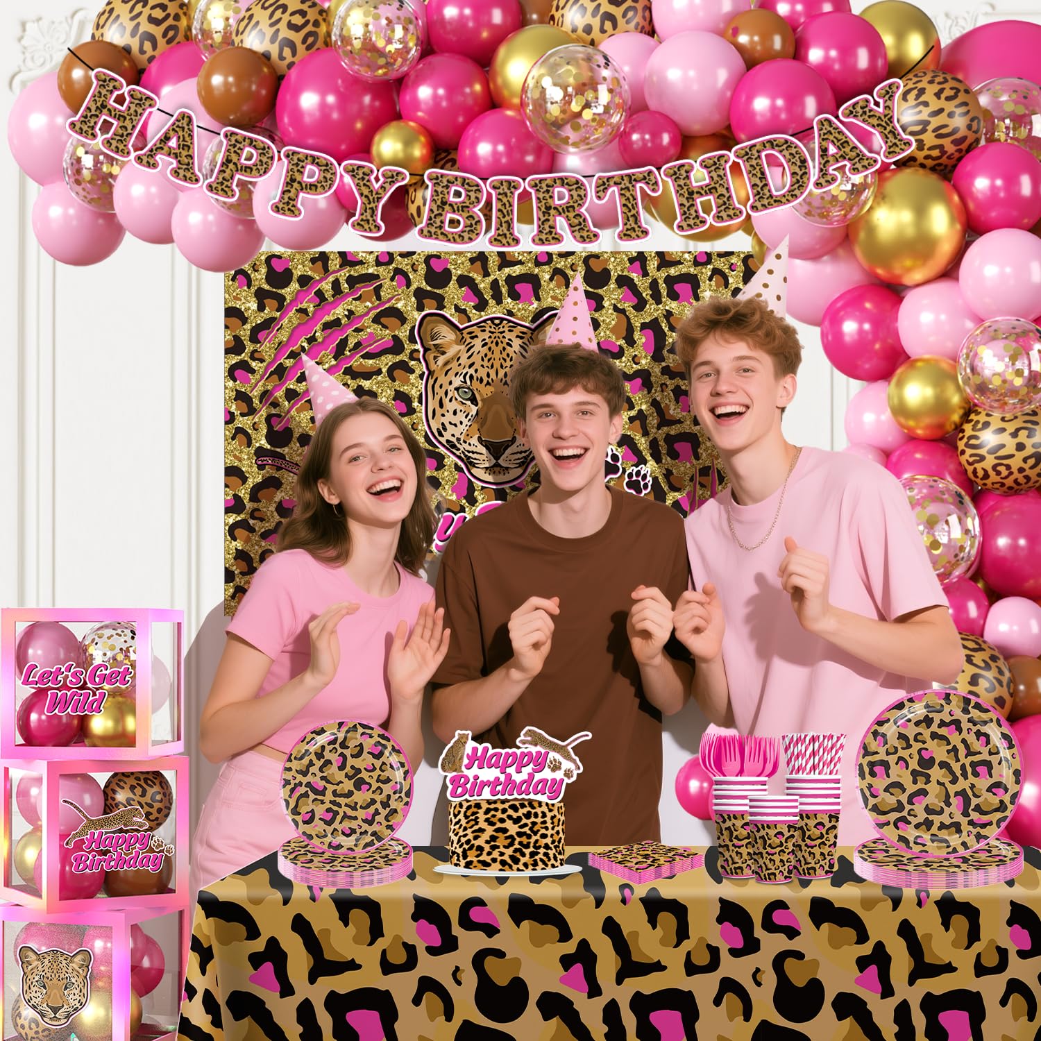 Fexivo pink leopard tablecloth helps contain spills with chic style.
