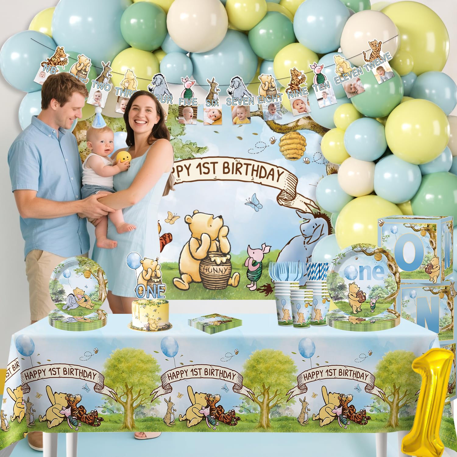 Fexivo Pooh 10-inch balloons complement the balloon bouquet