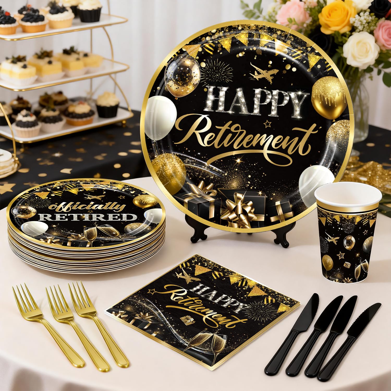 Fexivo retirement backdrop anchors the party space with elegance