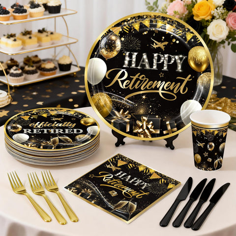 Fexivo retirement backdrop anchors the party space with elegance