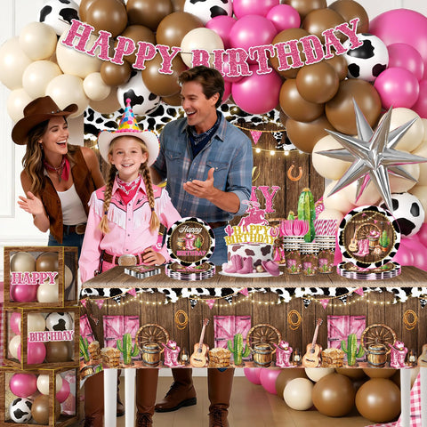 Fexivo pink cowgirl tablecloths protect tabletops during party