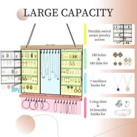16 bracelet hooks and 7 necklace hooks offer versatile length arrangements.