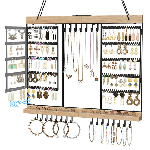 Feyejade large rotating jewelry organizer with 90-degree panels for easy access.