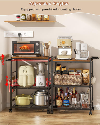 Feyejade microwave cart with push handle for easy maneuvering in busy kitchens.