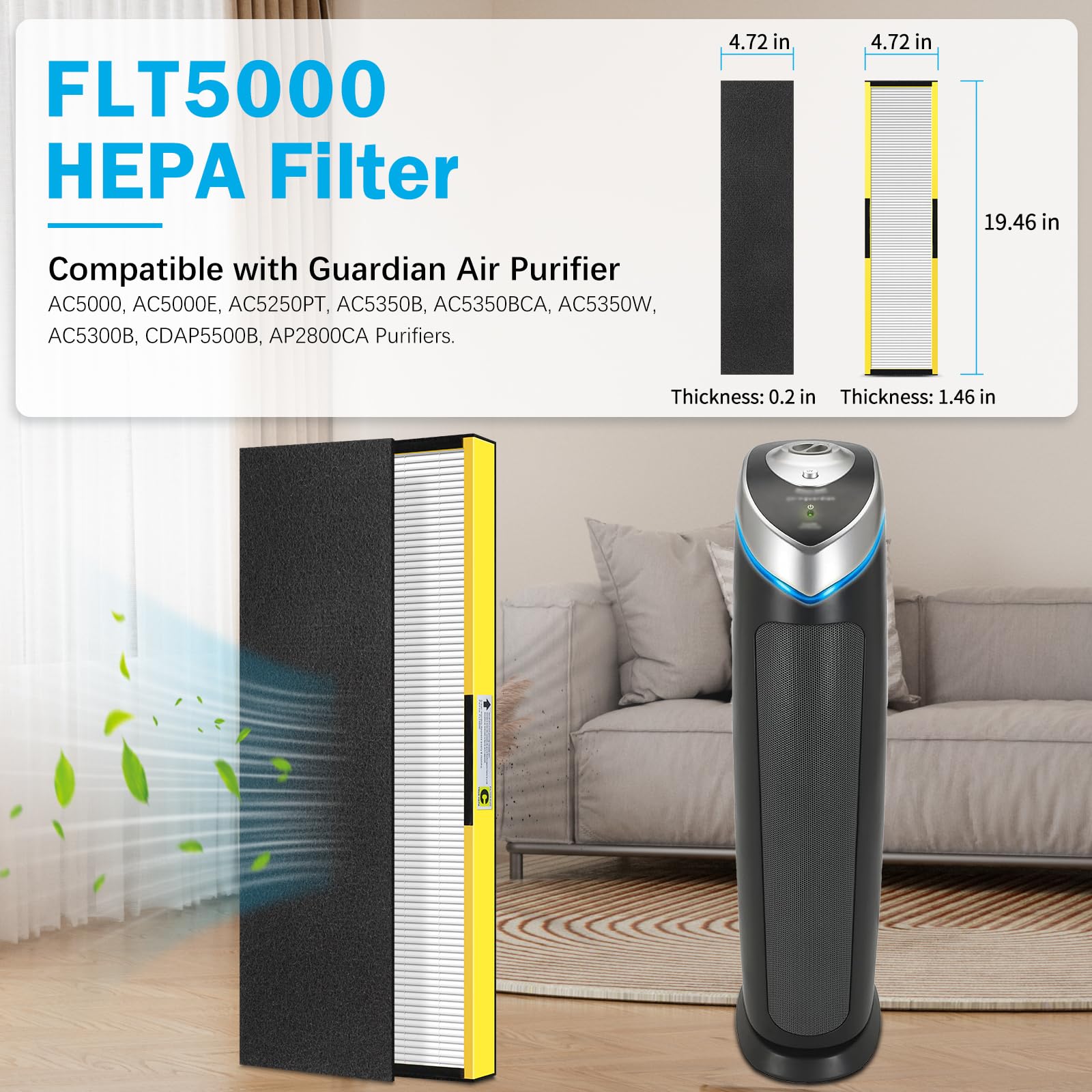 FFAC FLT5000 activated carbon filter set reduces odors in living spaces.