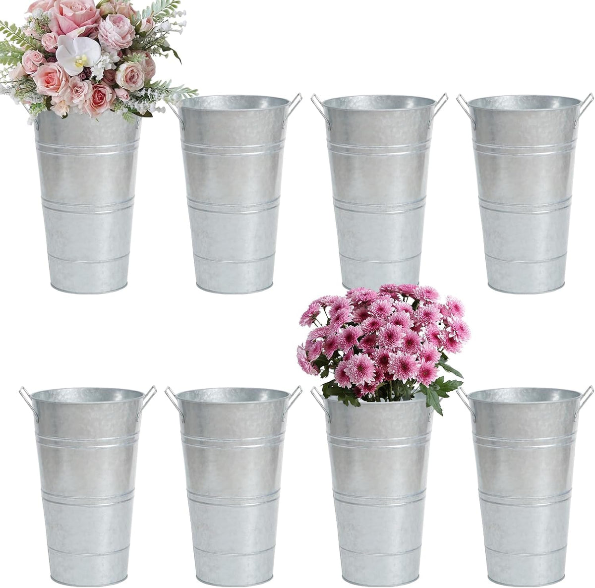 FGGHFT 8-pack galvanized vase close-up showing rustic texture for farmhouse decor