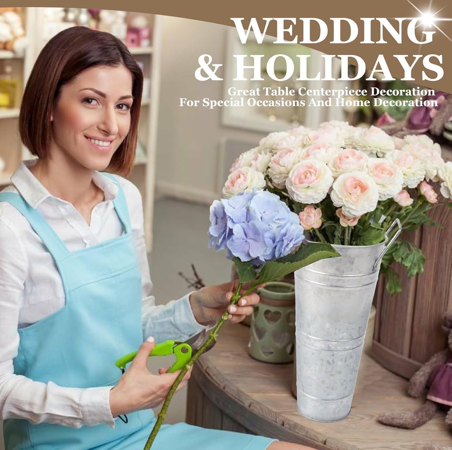 FGGHFT sturdy galvanized vase handles detail for easy placement and stability