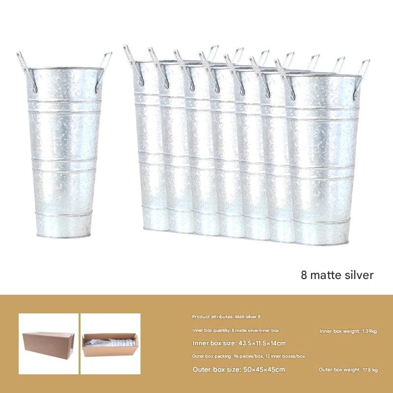 FGGHFT packaging-ready galvanized vases stored neatly for shipping and storage