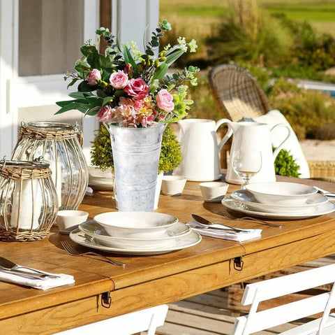 FGGHFT rustic porch display with galvanized vases for porch charm