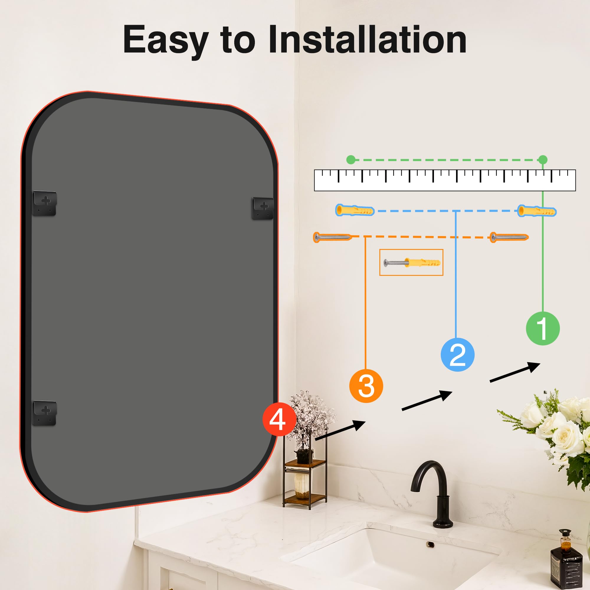 FGU black vanity mirror complements shower areas with quick, elegant reflections