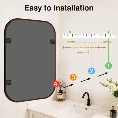 FGU black vanity mirror complements shower areas with quick, elegant reflections