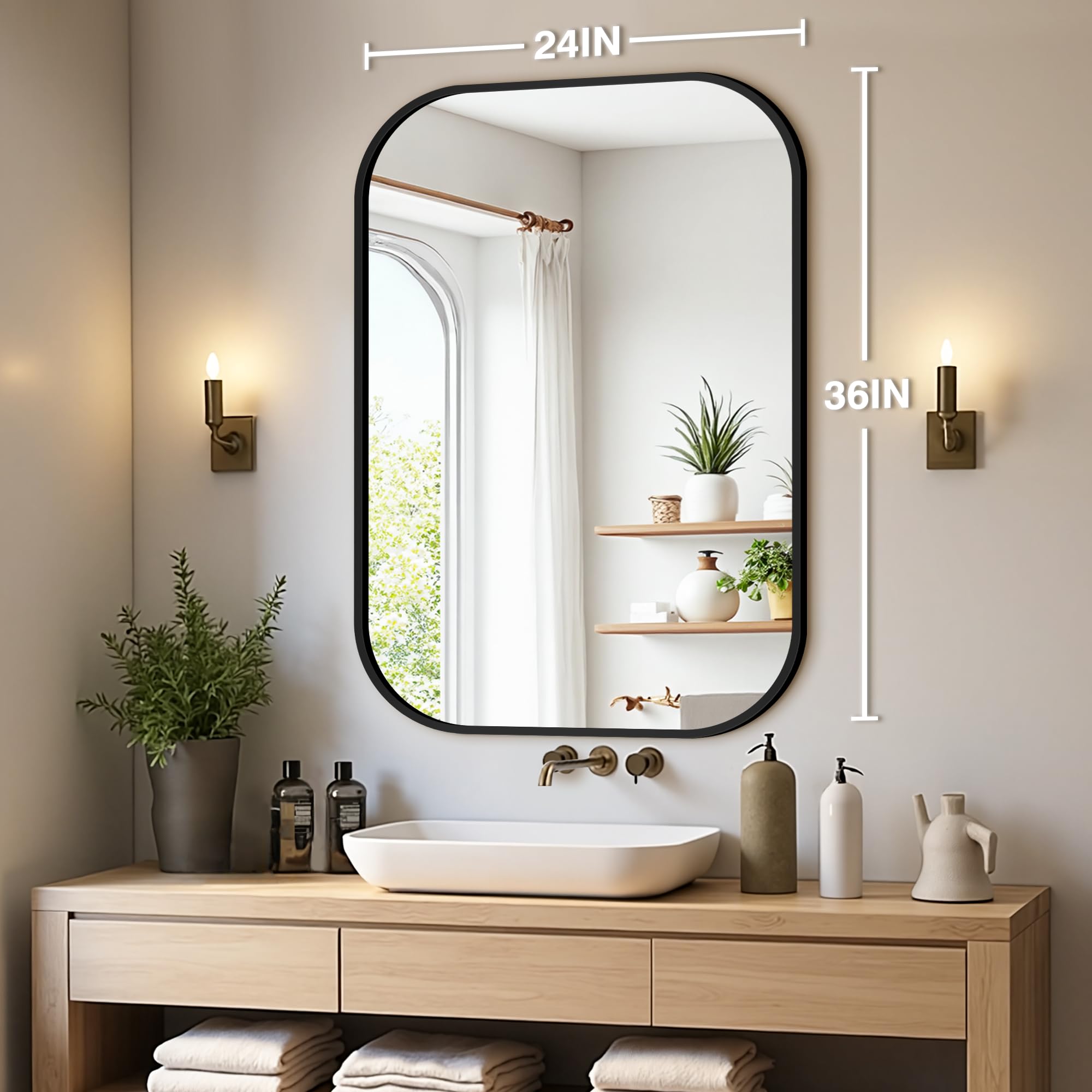 FGU rectangular wall mirror with matte black frame enhances hallway or living room decor