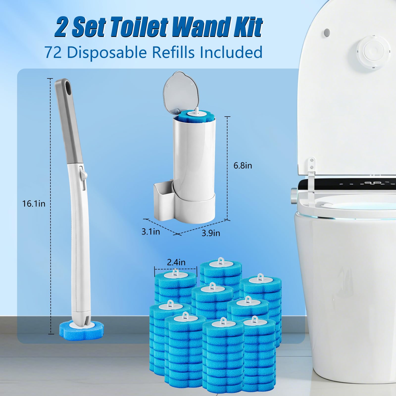 FHQZFHQ toilet wand kit with 72 refills for long-lasting freshness.