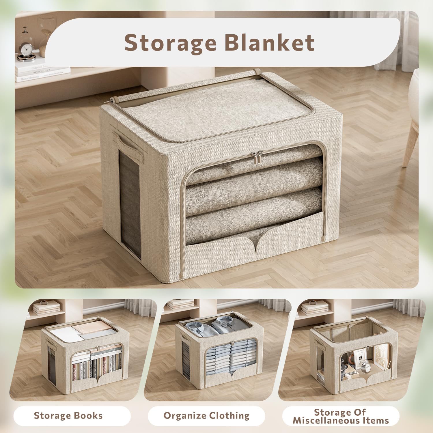 FHSQX beige storage bin front window for quick visibility of contents