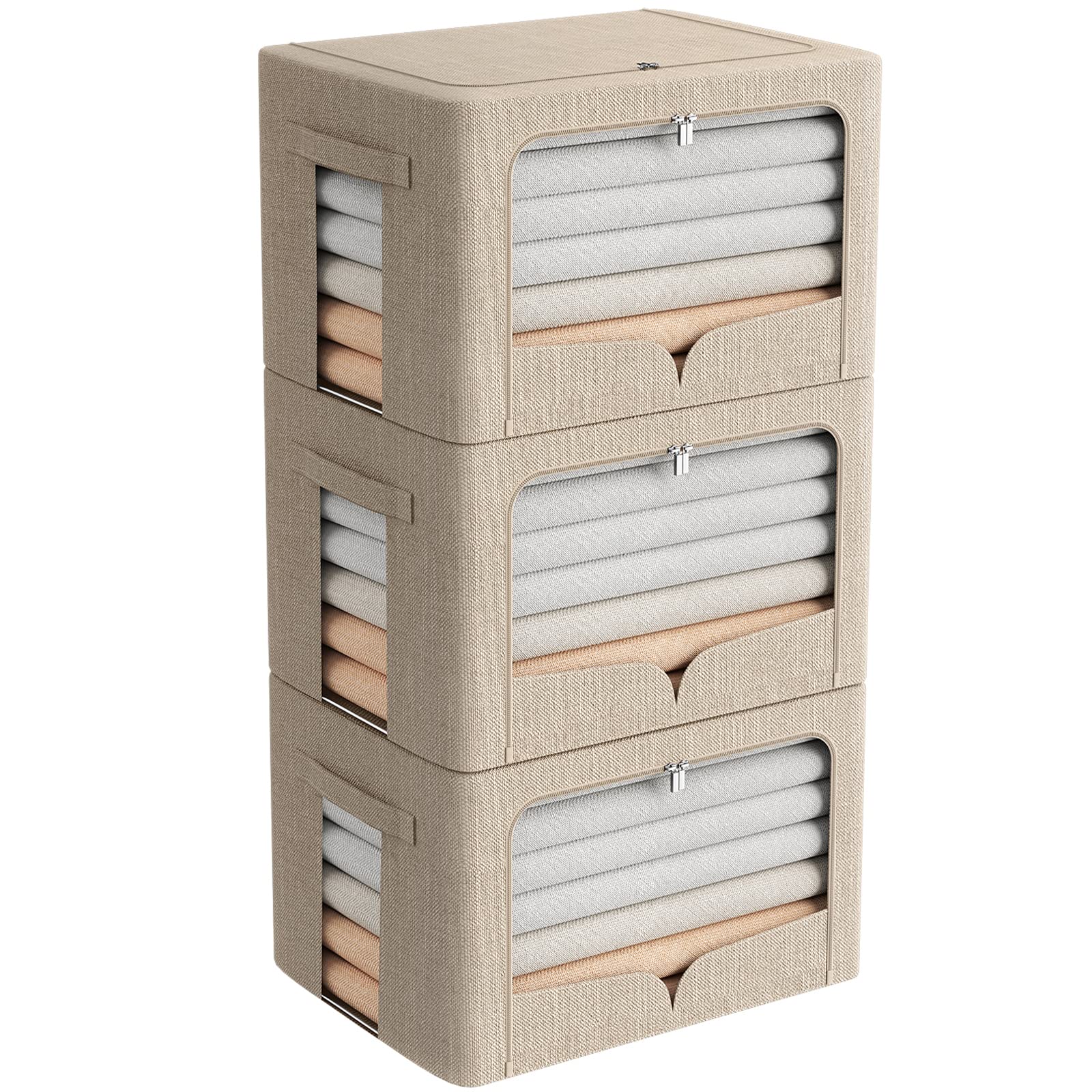 FHSQX beige clothes storage bin top view showing 36L capacity for organized clothing