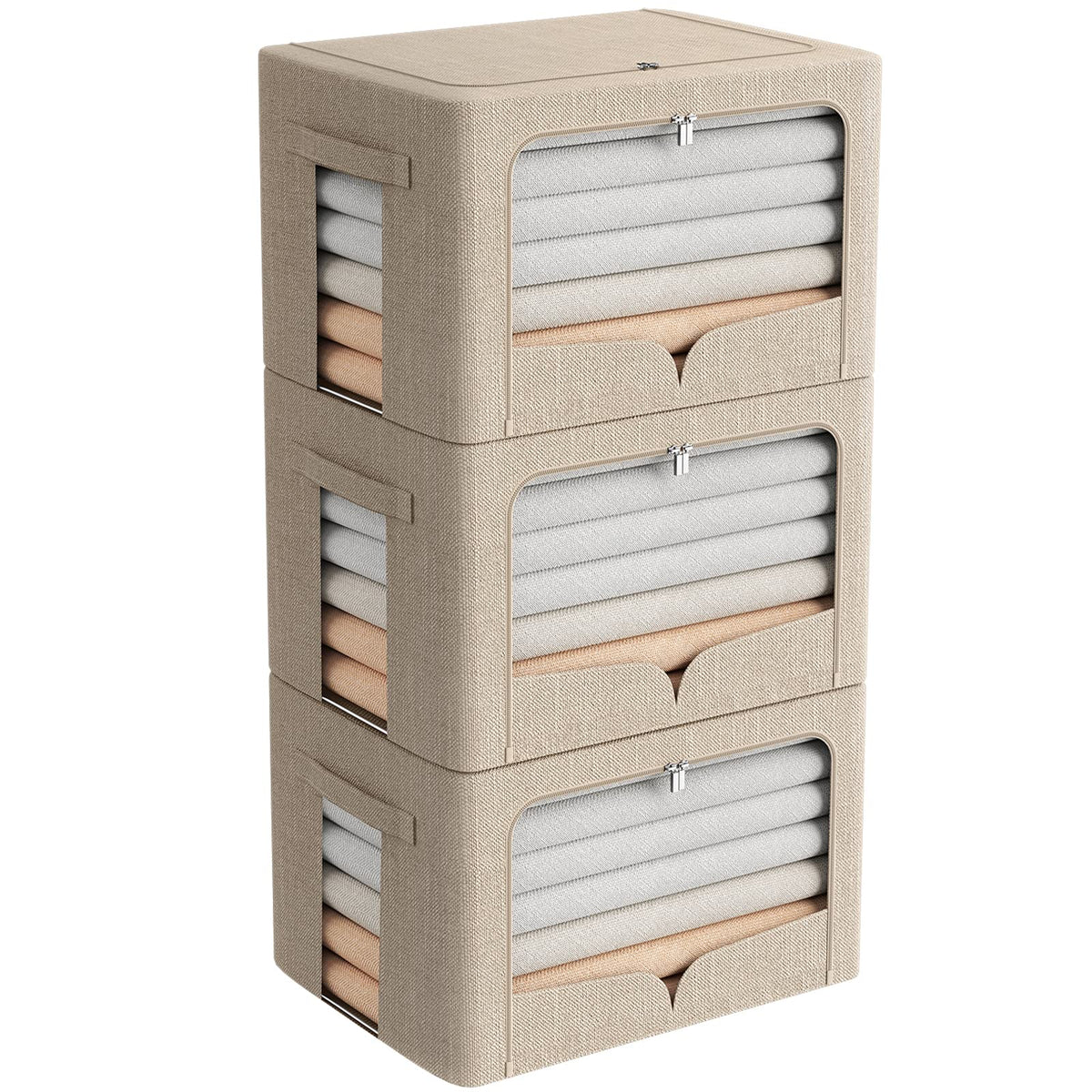 FHSQX beige clothes storage bin top view showing 36L capacity for organized clothing