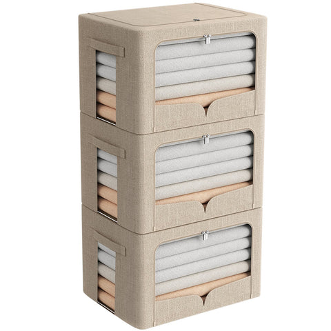 FHSQX beige clothes storage bin top view showing 36L capacity for organized clothing