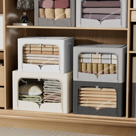 FHSQX beige linen fabric texture highlights durable, stylish storage solution