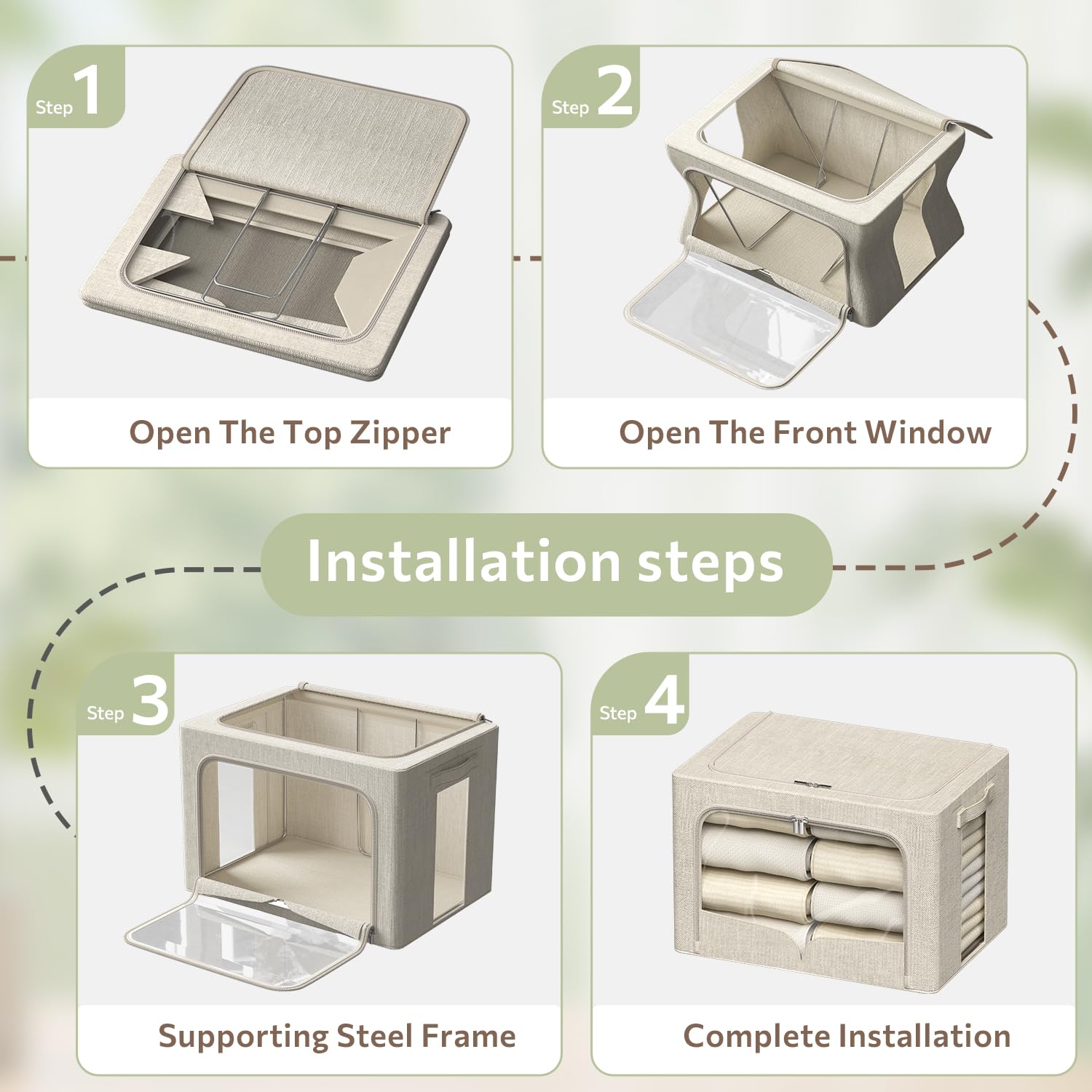FHSQX beige bin with carrying handles enables easy transport