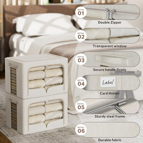 FHSQX beige storage bin in a closet keeps items neatly organized