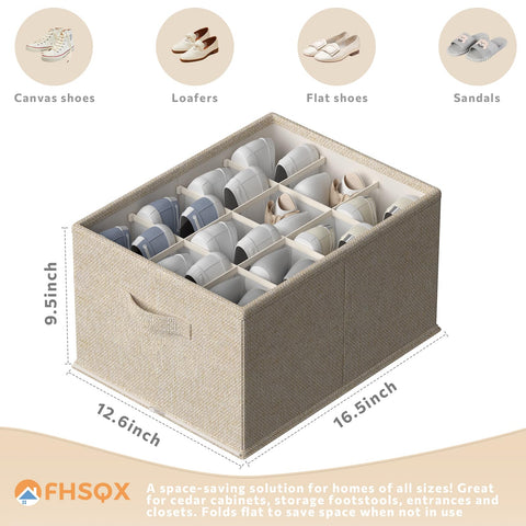 FHSQX vertical 12-shoe storage saves space vs plastic containers