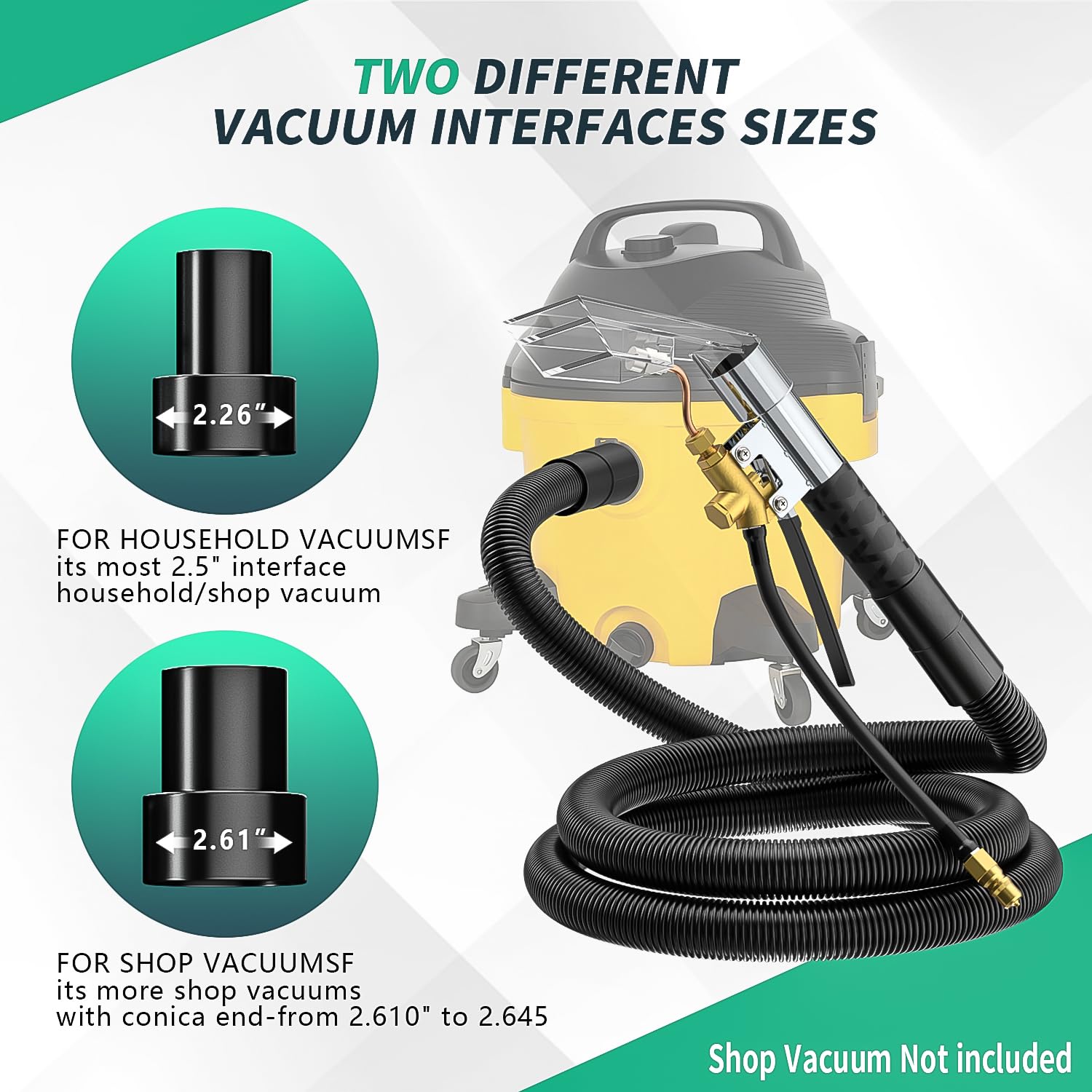 Fhyada two-size hose adapters fit most vacuums.
