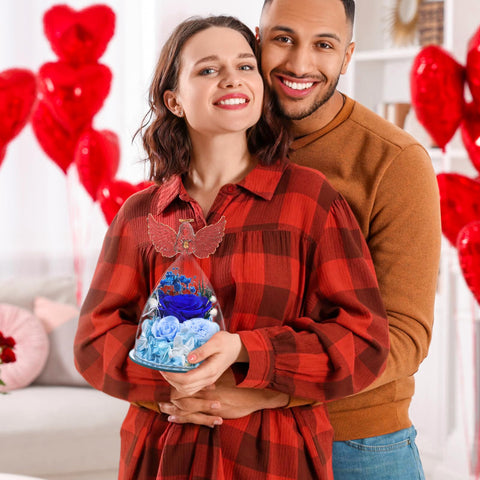 Fiaco angel figurine with roses adds decorative charm.
