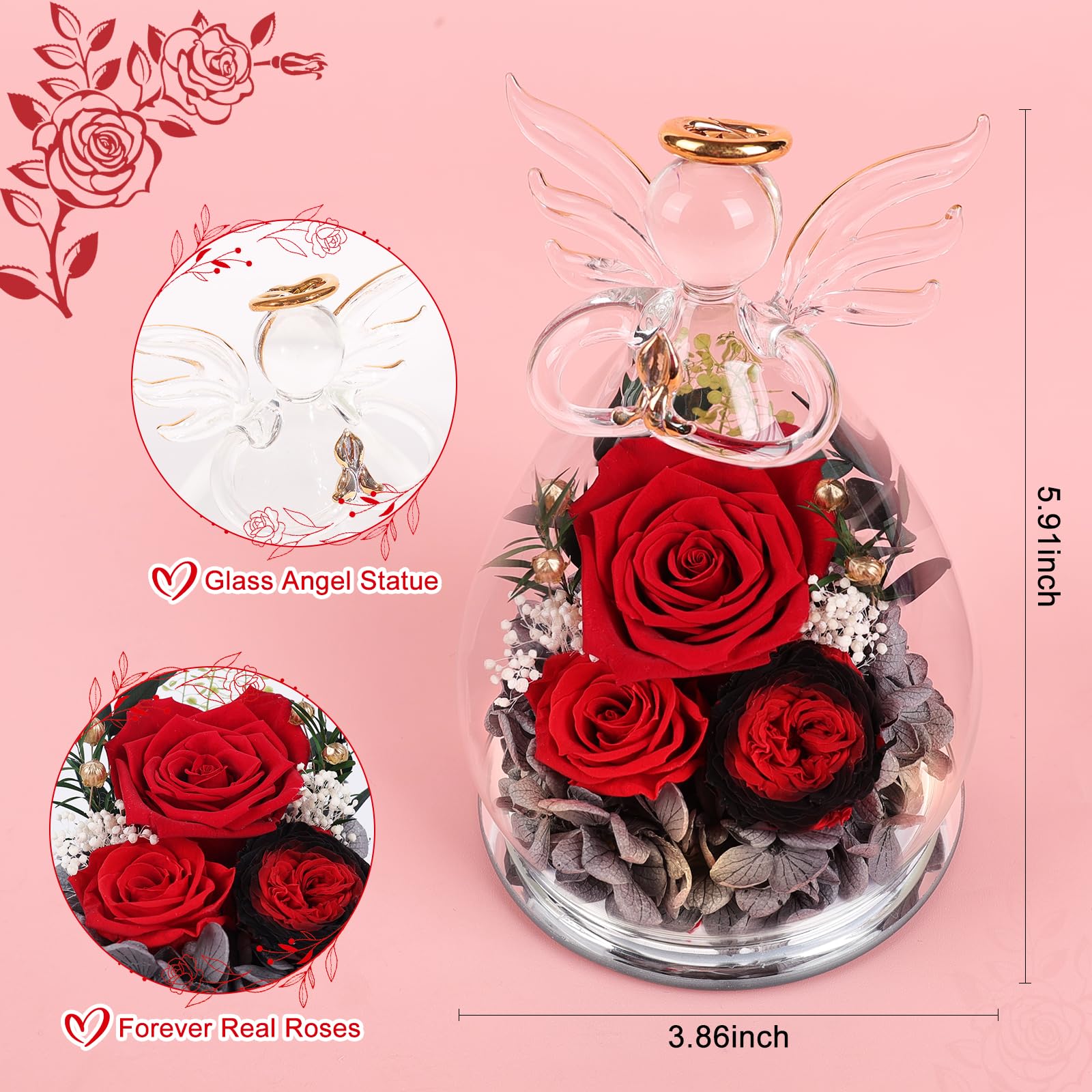 FIACO angel with LED-lit roses, warm glow for romantic dinners or cozy decor.