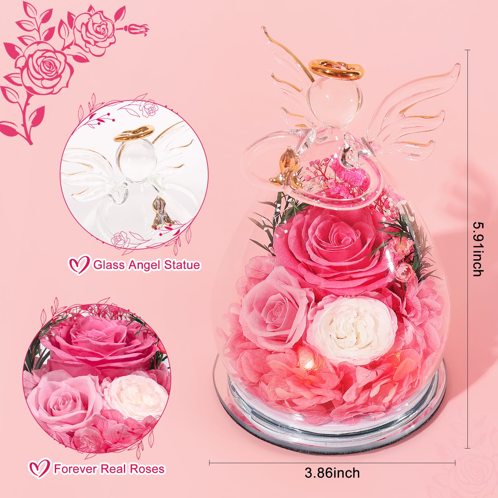 FIACO glass angel with LED-lit roses creates romantic ambiance