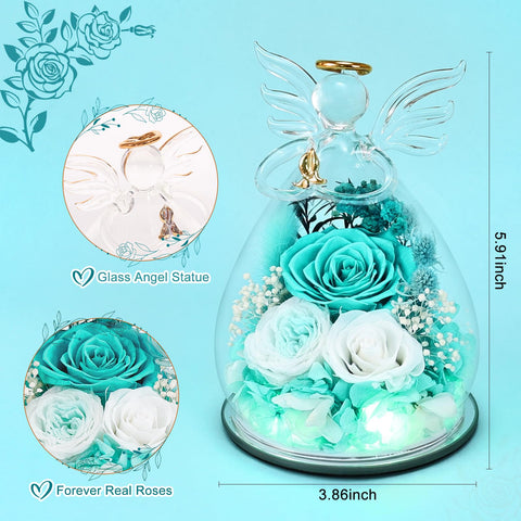 FIACO glass angel figurine with LED roses for warm ambient décor