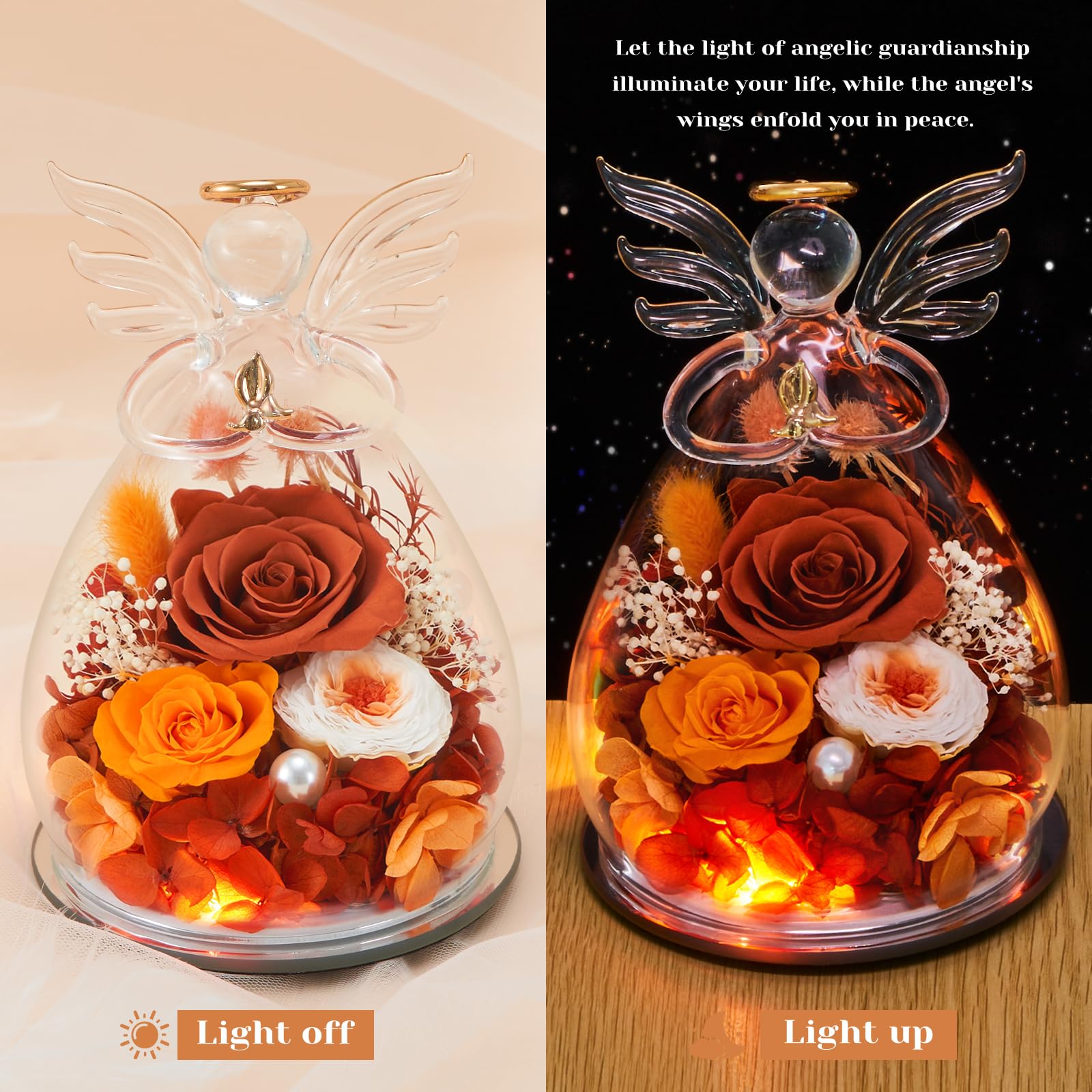 FIACO glass-rose-dome-base: Clear dome showcases vibrant color with easy-care display.
