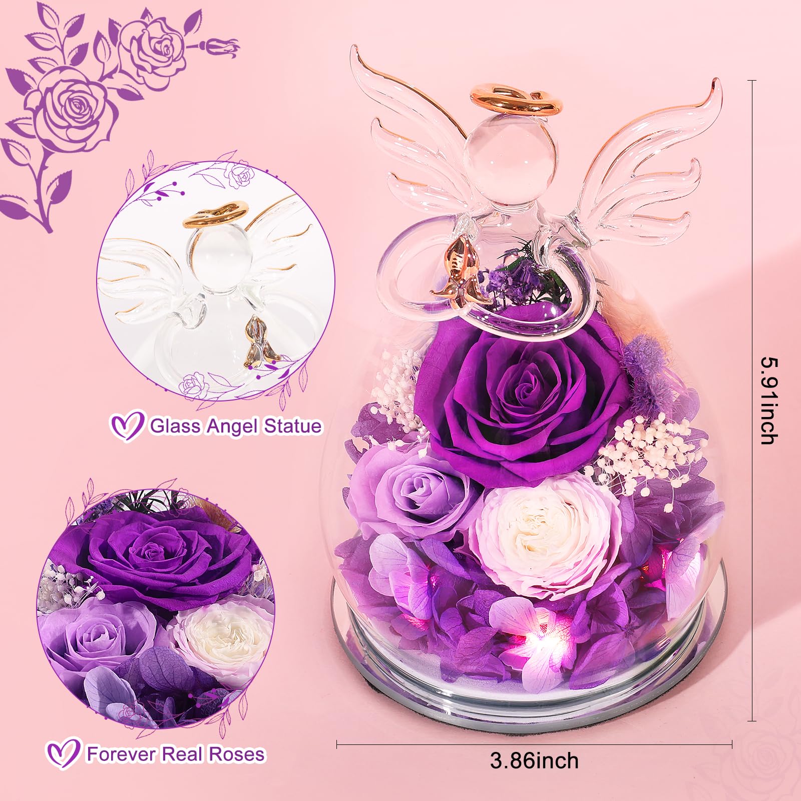 FIACO LED-lit roses in glass angel illuminate warm moments