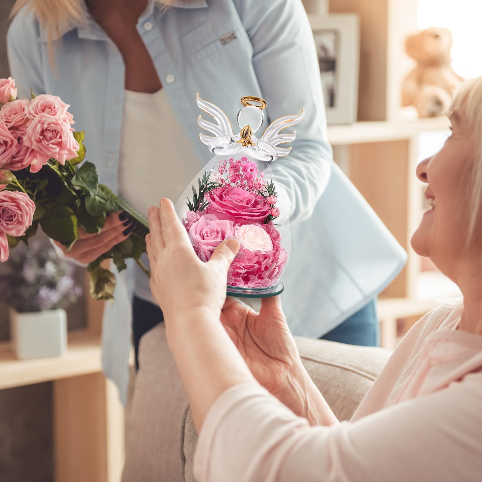 FIACO handcrafted angel floral keepsake adds warmth to space