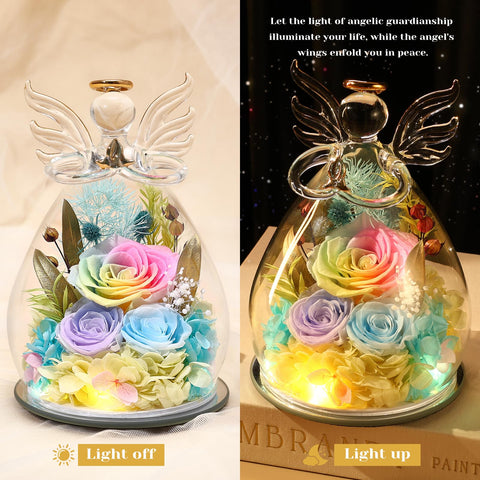 FIACO handcrafted angel floral keepsake with gold wings adds warmth to any space.